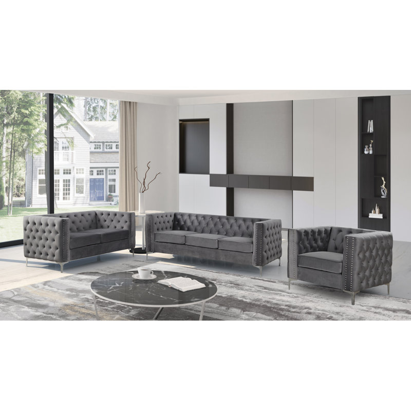 House of Hampton® Ethan 3 PieceVelvet Living Room Set & Reviews Wayfair